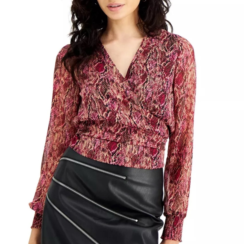 Bar III Wrap Kimono Style Python Haze Print Blouse Size XS